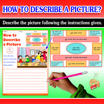 Preview of HOW TO DESCRIBE A PICTURE Narrative writing prompts scenes theme ESL ABA 1 OF 13