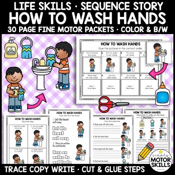 Preview of HOW TO WASH HANDS - Write Cut Glue - Sequence Story - Life Skills