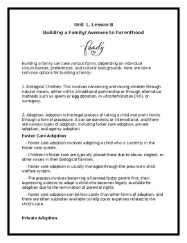 Preview of HPC3O Raising Healthy Children/ Parenting - Avenues to Parenthood