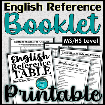Preview of English Reference Booklet | Sentence Stems | Transition Words | Character Traits