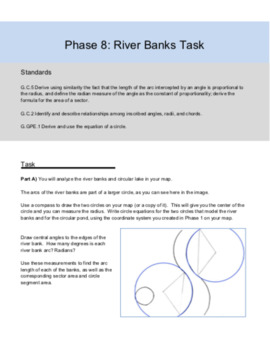 Preview of HS Geometry City River Banks Project - Circles, Arc Lengths, Sector Areas, etc.
