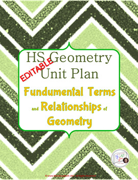 Preview of {EDITABLE} Geometry Unit Plan: Basic Terms and Relationships