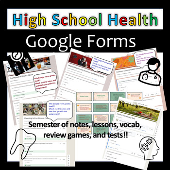 Preview of High School Health Google Forms, Tests, Study Guides, Blooket Review Games