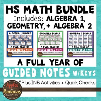 Preview of HS Math - Algebra 1, Geometry, Algebra 2 Guided Notes and INB Bundle