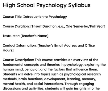 Preview of HS Psychology Syllabus (Google Doc)