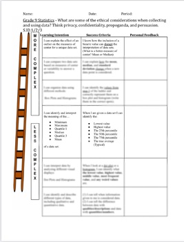 Preview of HS Statistics Lesson Plans and Learning Ladder Progression Sheet(w/ handouts)