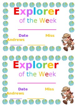 Preview of HSIE Certificate Award History and Geography Explorer Of The Week Award