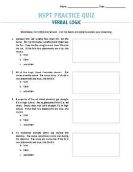 Preview of HSPT Practice: Verbal Logic