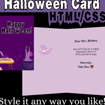 Preview of HTML/CSS Digital Coded Halloween Card, Coding Halloween Activity