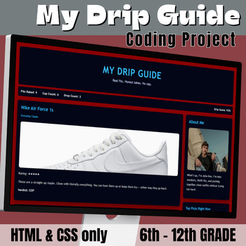 Preview of HTML CSS "My Drip Guide" Coding Activity/Project, Code a Webpage