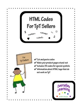 Preview of HTML Codes for TpT Seller Product Descriptions