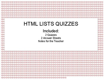 Preview of HTML Lists Quizzes