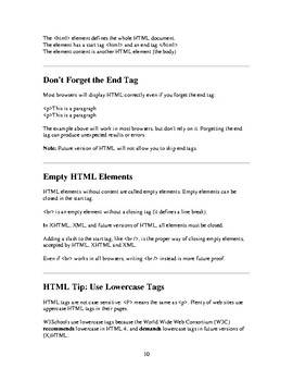 Preview of HTML Quick Review Reference Guide