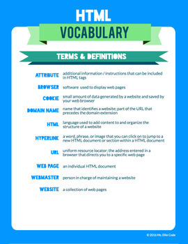 HTML Vocabulary Activity Packet by Ms Ellie Tech | TpT