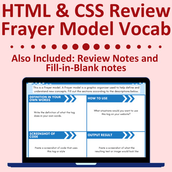 Preview of HTML and CSS Review - Frayer Model Vocabulary Study Practice