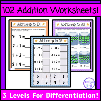 Addition Worksheets Basic Addition Math Fact Fluency Worksheets Packets ...