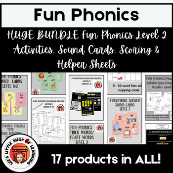 Preview of HUGE BUNDLE Fun Phonics Level 2 Activities, Sound Cards, Scoring & Helper Sheets