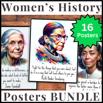 Preview of HUGE BUNDLE of 16 Women's History Month Quotes Art Posters for Bulletin Board!
