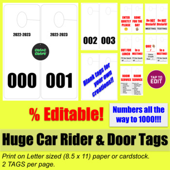 Preview of HUGE Car Rider Tags 2 per page, prints in letter sized paper 100% EDITABLE