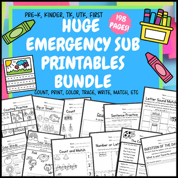 Preview of HUGE! Emergency Sub Plans Printables Bundle - TK, PreK, Kindergarten, First, UTK