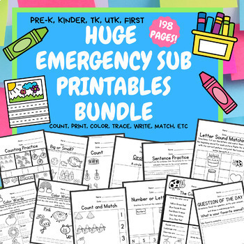 Preview of HUGE! Emergency Sub Plans Printables Bundle TK PreK Kindergarten First UTK