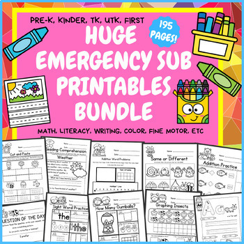 Preview of HUGE Emergency Sub Plans Printables Bundle TK PreK Kindergarten First UTK Spring