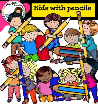 Preview of HUGE FREEBIE! Kids with pencils  - Color and B&W-