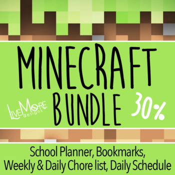 Preview of HUGE Minecraft Bundle Student Planner, Daily Schedule, 3 Chore Charts, Bookmarks