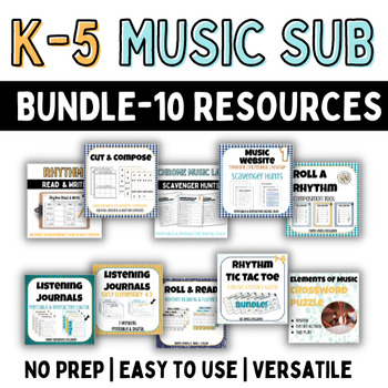 Preview of HUGE K-5 Music Sub BUNDLE | Worksheets | No Prep