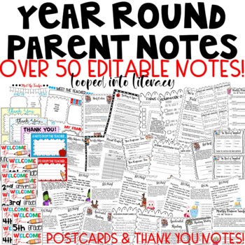 Preview of HUGE PARENT LETTERS NOTES FORMS POSTCARDS THANK YOU NOTES EDITABLE YEAR ROUND