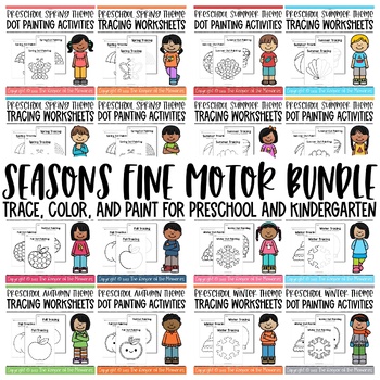 Preview of HUGE Preschool Seasons Fine Motor Bundle - Trace, Color, and Paint!