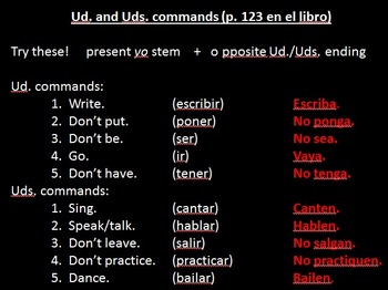 Preview of HUGE Spanish Commands PowerPoint - affirmative/negative tú, Ud. & Uds. commands!
