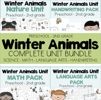 Preview of HUGE Winter Animals Unit Bundle,Winter Science,Math,Language Arts, & Handwriting