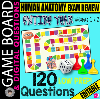 Preview of HUMAN ANATOMY Full Year Exam REVIEW~120 Digital Questions & GAME BOARD~ EDITABLE