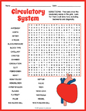 HUMAN CIRCULATORY SYSTEM Word Search Puzzle Worksheet - 6t