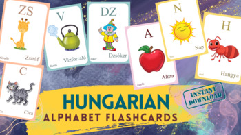 Preview of HUNGARIAN Alphabet FLASHCARD with picture, Learning Hungarian, Hungarian