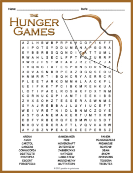 the hunger games novel study word search puzzle worksheet activity