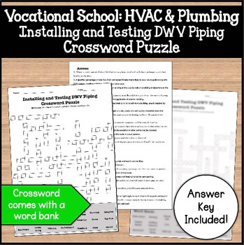 HVAC Plumbing Installing Testing DWV Piping Crossword Puzzle No Prep