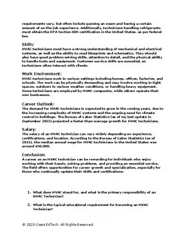 HVAC Technician Career Exploration Worksheet! by Oasis EdTech | TPT