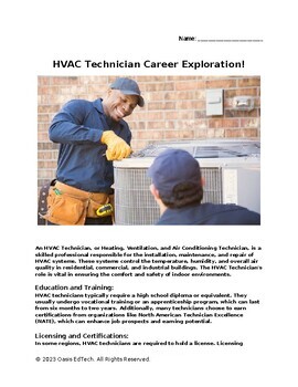 Preview of HVAC Technician Career Exploration Worksheet!