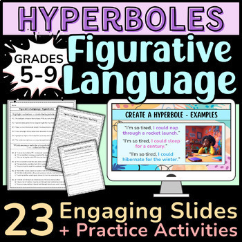 Preview of HYPERBOLES (Figurative Language): Lesson Slides + Practice + Fun Activities!