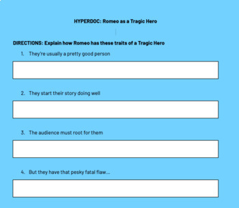 Preview of HYPERDOC: Romeo as a Tragic Hero [CCSS.ELA.R.4] (EDITABLE)