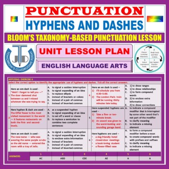Preview of HYPHENS AND DASHES - PUNCTUATION: UNIT LESSON PLAN
