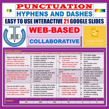 Preview of HYPHENS AND DASHES - PUNCTUATION: 21 GOOGLE SLIDES