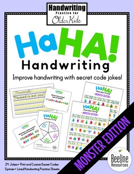 Preview of Ha Ha! Handwriting Secret Code Jokes / Practice for Older Kids *MONSTERS*