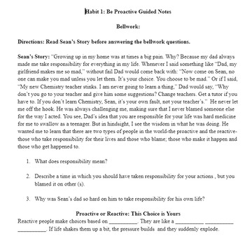 Preview of Habit 1: Be Proactive Guided Notes