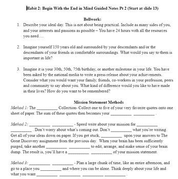 Preview of Habit 2: Begin With the End in Mind Guided Notes Pt 2