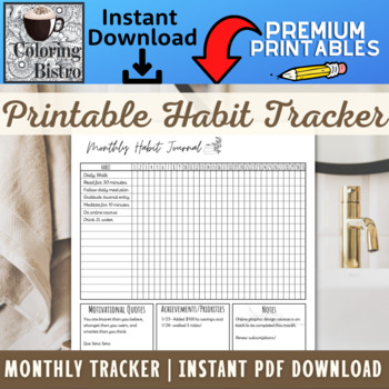 Preview of Habit Tracker Journal, Habit Tracker Printable, Daily Habit Tracker, Monthly