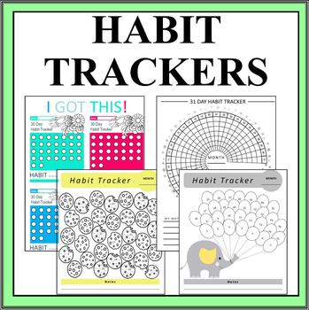 Preview of Habit Trackers, 40 Different Tracker Sheets, Colored and Black and White