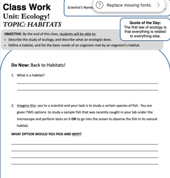 Preview of Habitat Independent Practice | Middle School Science Packet